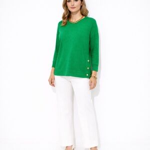 MARLED Green Lightweight Knit Sweater Side Button Detail Size L Relaxed Fit